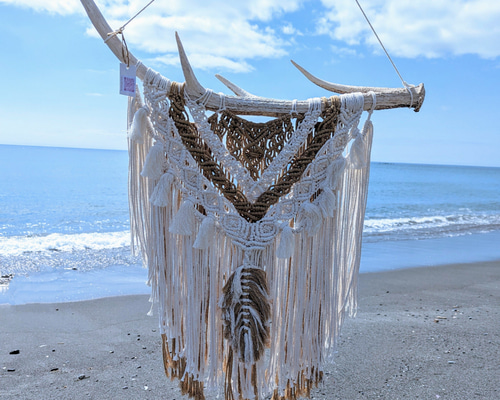 【big size】#50 鹿の角 マクラメタペストリー 鹿の角マクラメタペストリー#A - 大槌孫八郎商店