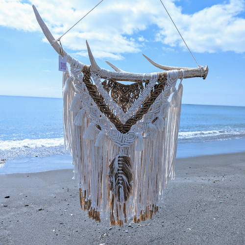 鹿角マクラメタペストリー インテリア 壁飾り ボヘミアン キャンプ