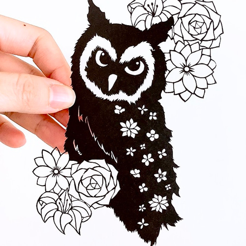 切り絵】花梟 切り絵 ふわコロ《紗紀》 通販 19313394｜Creema