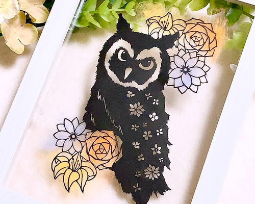 ふくろう　フクロウ　梟　押花　押し花　切り絵　アップリケ 楽天市場】ワッペン 梟（ふくろう フクロウ） Mサイズ 最大横幅