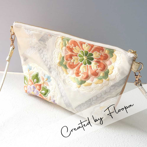 和柄クラッチショルダーバッグ｜正絹帯リメイク｜上品な花紋刺繍