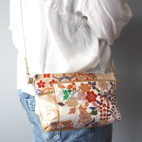 帯リメイク クロスボディバッグ｜華やかな花柄｜和モダンボディバッグ｜一点物 帯リメイク クロスボディバッグ｜華やかな花柄｜和モダンボディバッグ｜