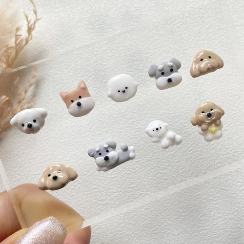 選べる犬種/わんちゃん3Dネイルパーツ ネイルチップ（つけ爪
