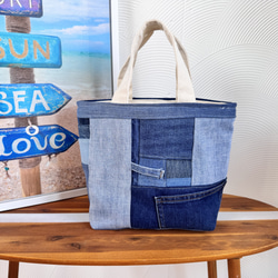 リメイクデニム★パッチワークトートバッグ パッチワークフリンジトート リメイクデニム バリエーション トート
