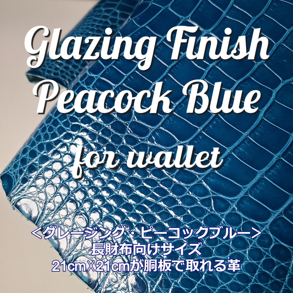 ワニ革  グレージング(艶)  ピーコックブルー(白鞣し)「長財布向け」 No.CM0164 1枚目の画像