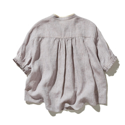 上品な着こなしに♪ リネン100% バンドカラーシャツ リネンブラウス 半袖シャツ　紫がかった灰色　250509-2 8枚目の画像