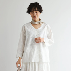 優雅で快適な七分袖レースカーディガン　刺繍コットン100％　ホワイト　250511-1 5枚目の画像