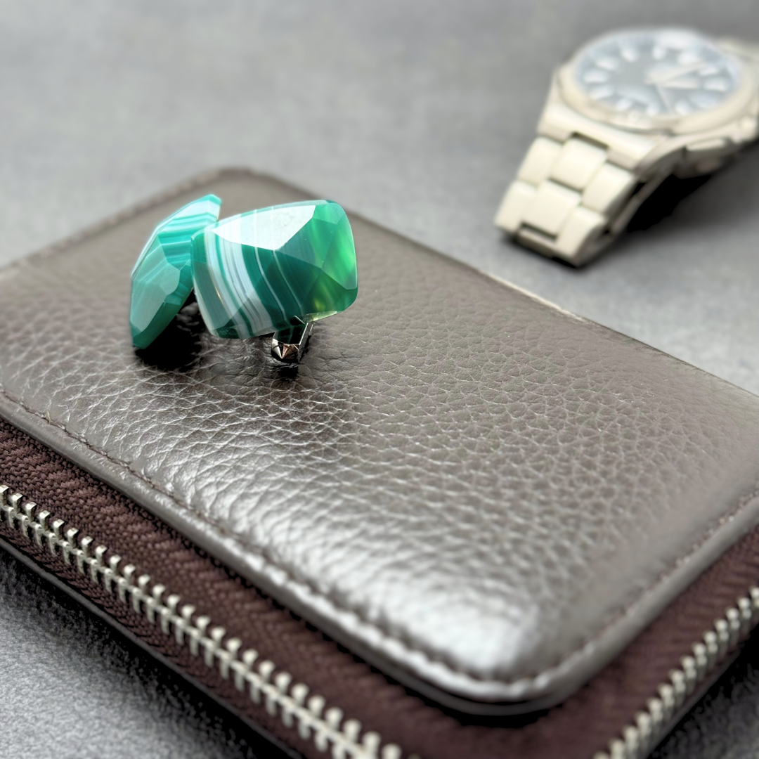 ラス1 波紋のかたち クリソプレーズ/緑玉髄  RHP 天然石カフスボタン - たて波