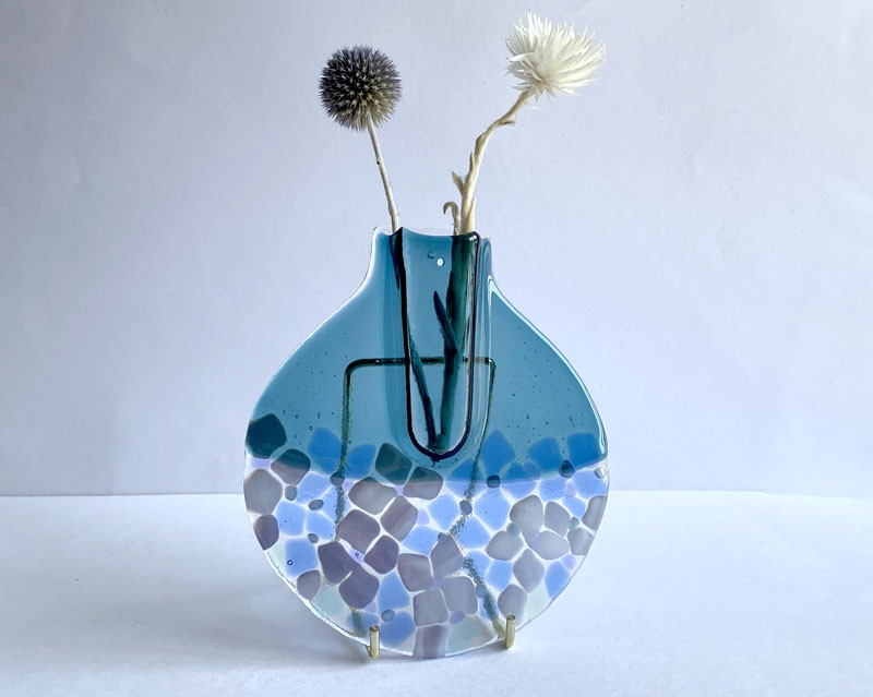 NEW！ガラスの花器　あじさい（S）スタンド・ドライフラワー付き・壁掛けもOK