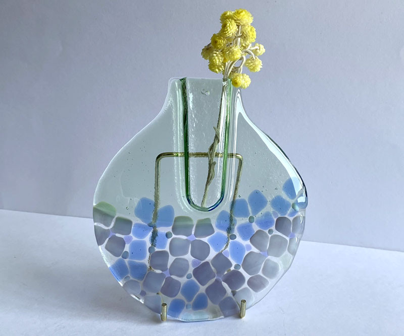 NEW！ガラスの花器　あじさい（S）スタンド・ドライフラワー付き・壁掛けもOK