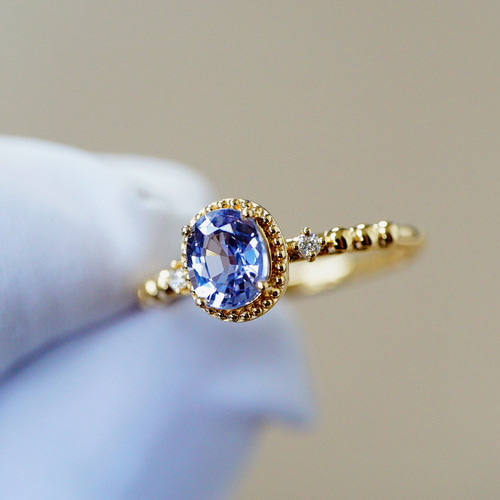 夢の精」K18 天然サファイア 天然ダイヤモンド リング 成功 誠実 慈愛  