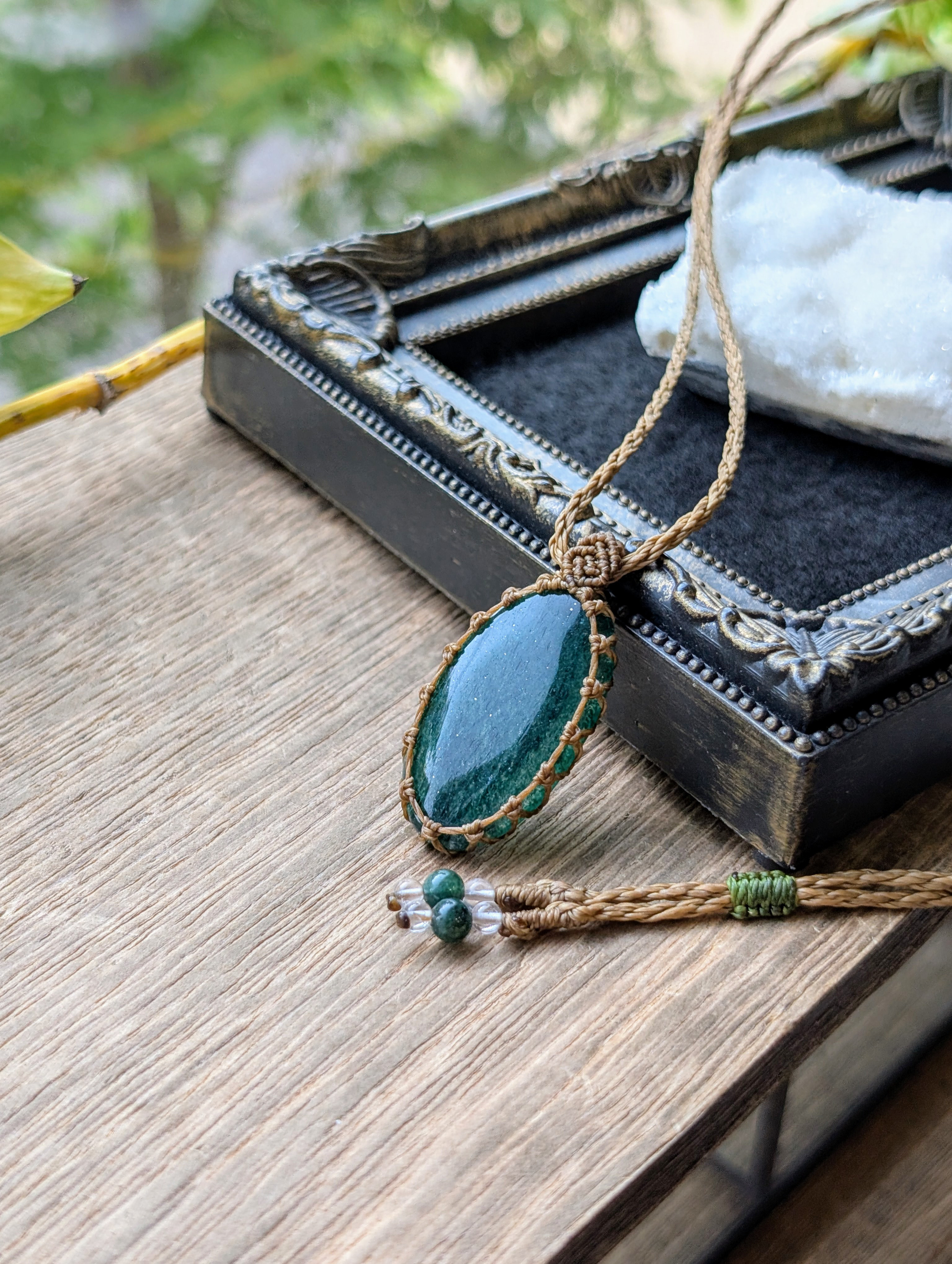 ☆グリーンアベンチュリン・アベンチュリン☆マクラメ編みネックレス