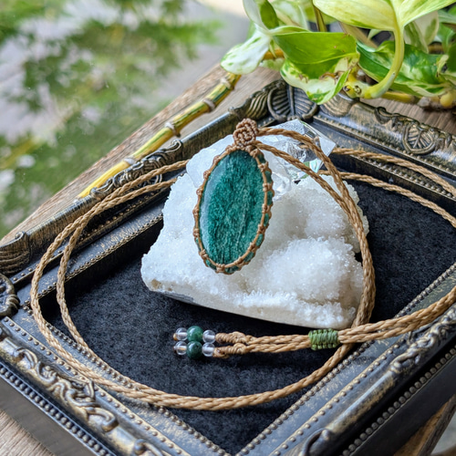 ☆グリーンアベンチュリン・アベンチュリン☆マクラメ編みネックレス