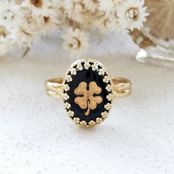 ヴィンテージフラワーカメオ ブルー オーバル リング 指輪 / 18x13mm