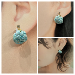 no.196 ハンドメイド✩.*引き揃え糸のくすみカラー上品イヤリング（ピアス） no.196 ハンドメイド✩.*引き揃え糸のくすみカラー上品イヤリング