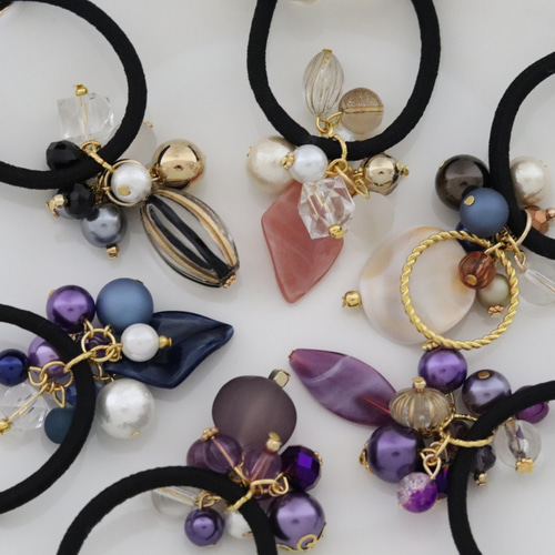 じゃらじゃら ヘアゴム 清楚なパープル