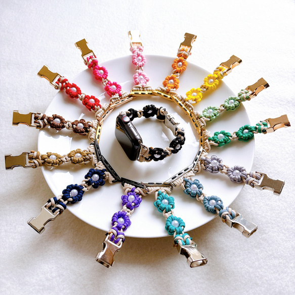 パラコード＊Apple Watchバンド＊お花＊パールビーズ 1枚目の画像