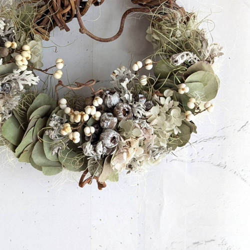 匿名配送　フレッシュユーカリとオリーブのリース　ドライフラワー　涼しげ 匿名配送 フレッシュユーカリとオリーブのリース ドライフラワー