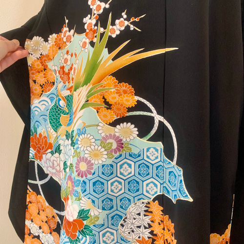 新作＊新品黒留袖の着物リメイクワンピース＊ウエストリボンタイプ