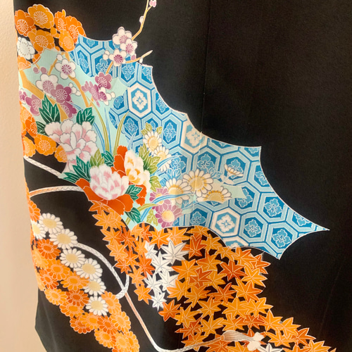 新作＊新品黒留袖の着物リメイクワンピース＊ウエストリボンタイプ