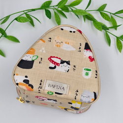ハンドメイド おにぎりポーチ 寿司猫 おにぎりポーチ ねこずし 猫 寿司 ネコ おすし 保温保冷 おむすび 2個