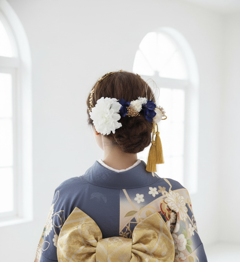 カチューシャ髪飾り　ブルー　成人式　振袖　成人式前撮り　成人式髪飾り　ウェディング　ブライダル　和装