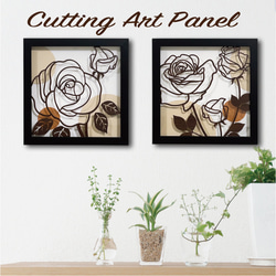 壁掛け 切り絵・透過アート【美 愛 薔薇 バラの花 2枚組】木目
