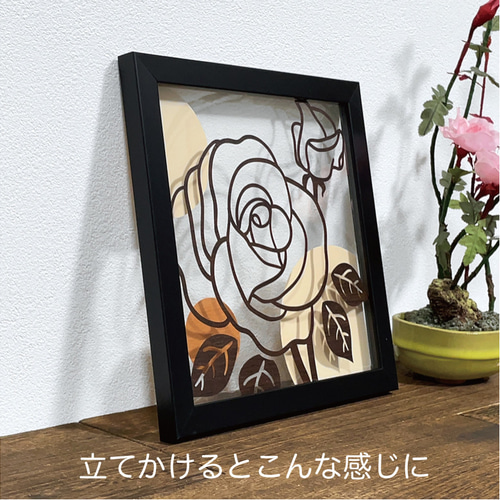 壁掛け 切り絵・透過アート【美 愛 薔薇 バラの花 2枚組】木目