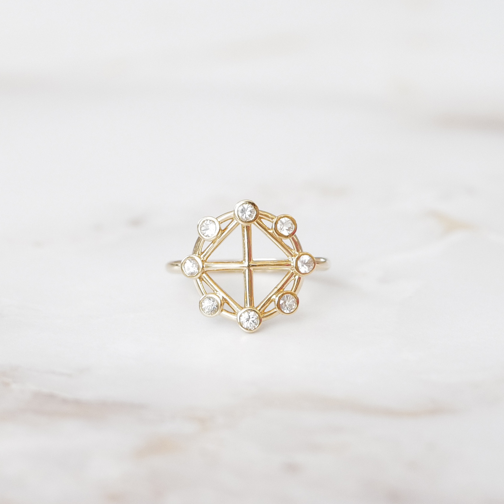 【受注制作】K10YG 13㎜ サンシュノジンギ クリア リング（ホワイトサファイア）/ジュエリー