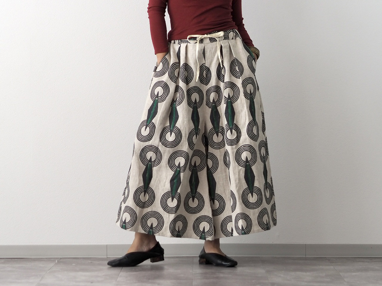 ブロックプリント/総柄ワイドパンツ②