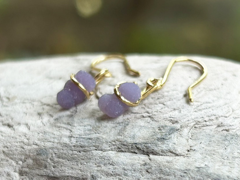 K24 Pure Gold Grape Chalcedony Crystal◇ K24純金グレープカルセドニー結晶ピアス 27,916円