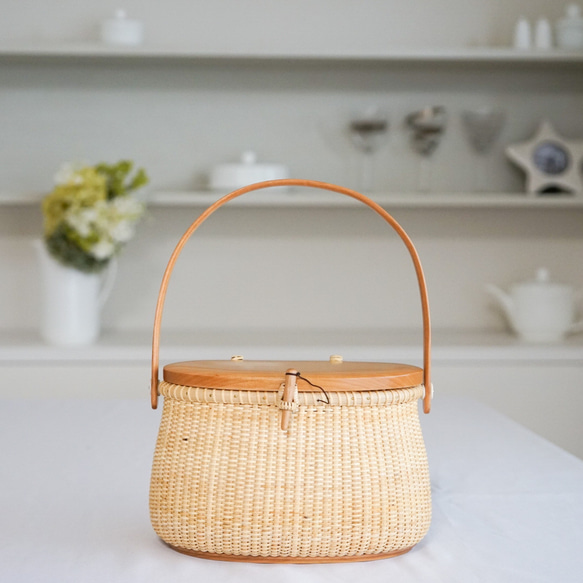 ナンタケットバスケット7oval蓋付　中古品 ナンタケットバスケット・7インチオープン かごバッグ Nantucket Style