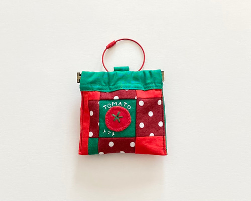handmade◇完成品◇バッグ２点&半円のポーチ◇パッチワーク◇現品のみ 革と布のパッチワーク蓋つきポーチ（焦げ茶革）No.03002-02