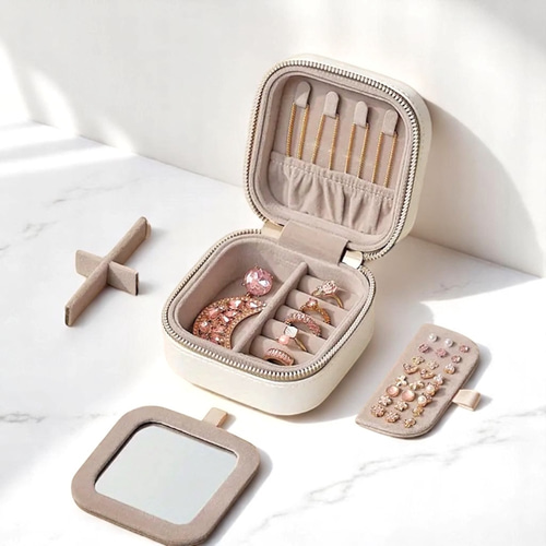 Mサイズミラー付きコンパクト ジュエリーボックス アクセサリーケース