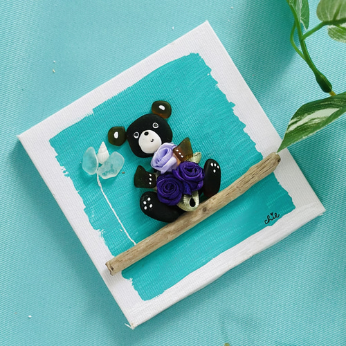 シーグラスアート no.67 『くまさんからのプレゼント』 インテリア