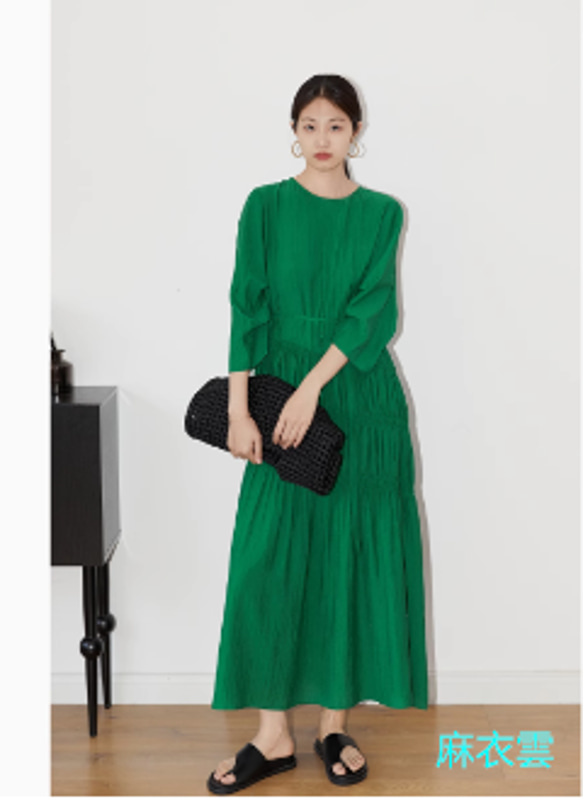 白見えグリーンワンピース婦人服ロングスカート工芸森みどり新型春夏