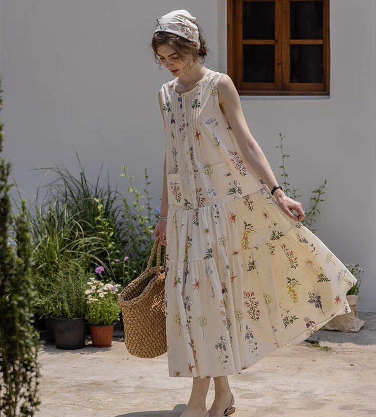 【希少】Giovanna Nicolai 花柄ティアード　ロングワンピース セール】アンティーク花柄ティアードロングワンピース
