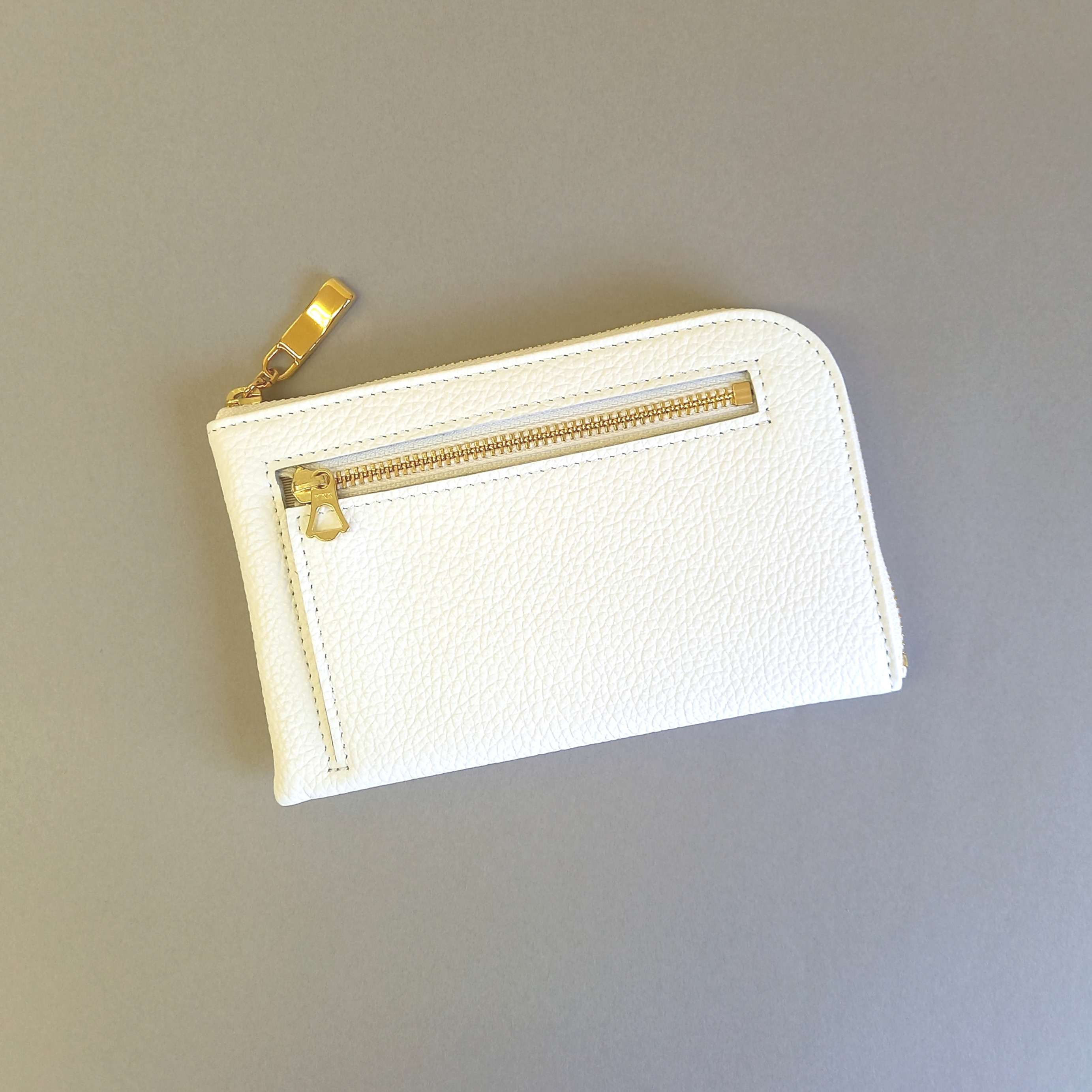 スリムで軽いミニ財布(ホワイト) カード入れは10か所！高級イタリアンレザー◇ファスナー選べる【かわつむ】L字 革 白