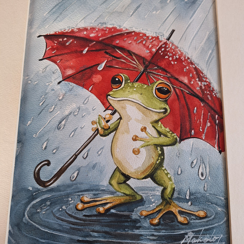 水彩画 雨の中のカエル 絵画 makochin 通販 19318009｜Creema(クリーマ