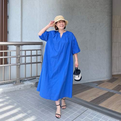 リネンコットン♡バスト120㎝ 超ゆったり&着やせ♡お袖レースコンビ  