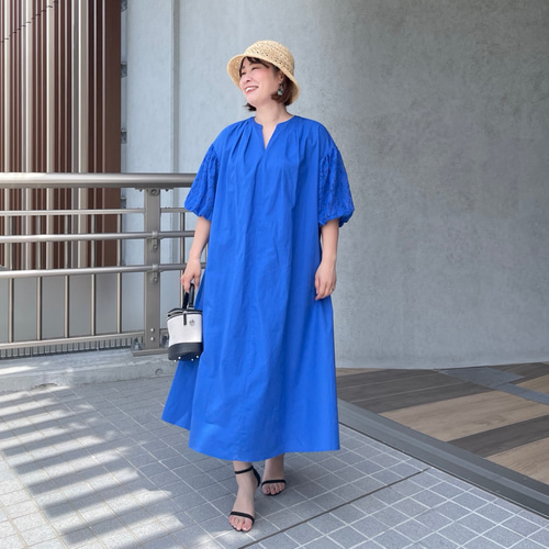 リネンコットン♡バスト120㎝ 超ゆったり&着やせ♡お袖レースコンビ