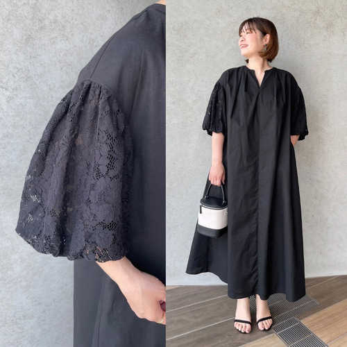リネンコットン♡バスト120㎝ 超ゆったり&着やせ♡お袖レース