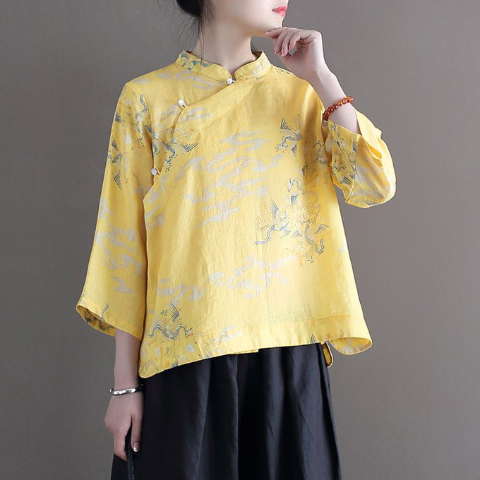 シャツ ブラウス　チャイナドレス風 　極薄手生地