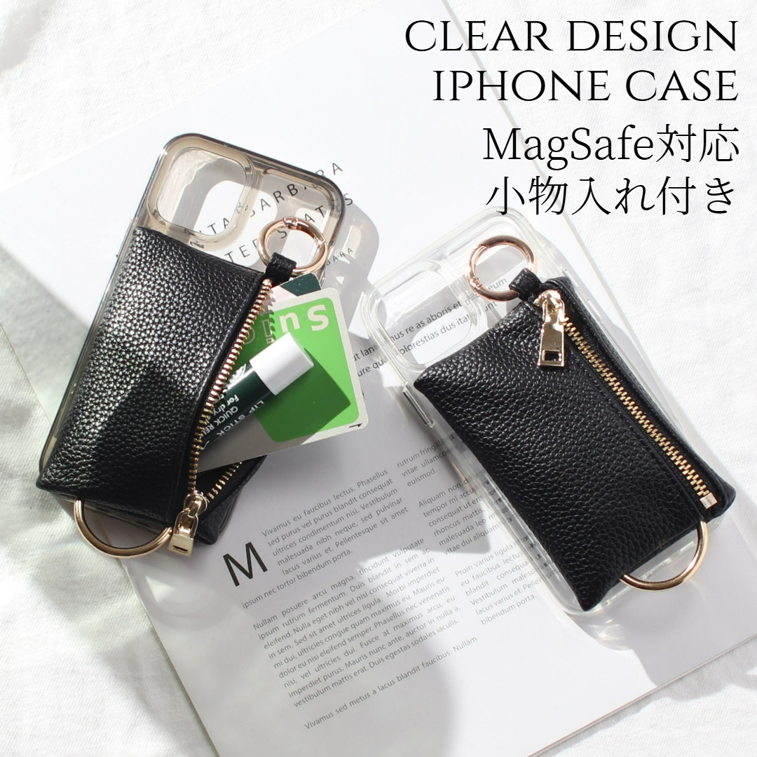 iPhone14 ケース クリア 小銭入れ付き 14Pro 14Plus 14ProMAX マグセーフ カード収納付き