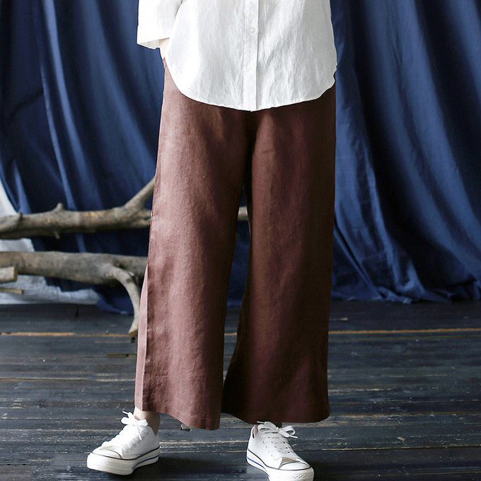 丈カット無料☆ 麻のワイドパンツ　ゆったりパンツ