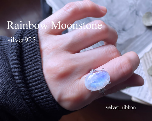 人気新作‼ silver925 レインボームーンストーン リング ＊ 大粒 指輪