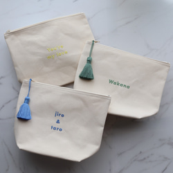 【ゴシック体】名入れ マチありポーチ 大きめポーチ タッセルありなし選べます┃名前入れ 文字入れ 推し活 ベビーギフト 6枚目の画像