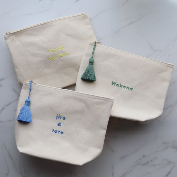 【ゴシック体】名入れ マチありポーチ 大きめポーチ タッセルありなし選べます┃名前入れ 文字入れ 推し活 ベビーギフト 6枚目の画像