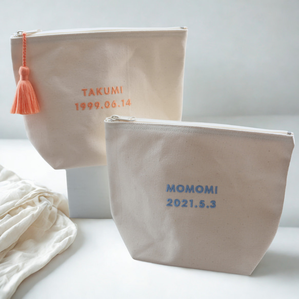 【ゴシック体】名入れ マチありポーチ 大きめポーチ タッセルありなし選べます┃名前入れ 文字入れ 推し活 ベビーギフト 19枚目の画像