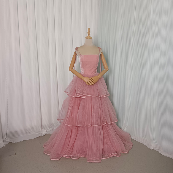 送料無料！ピンクキャミソール カラードレス チュールドレス フリル  